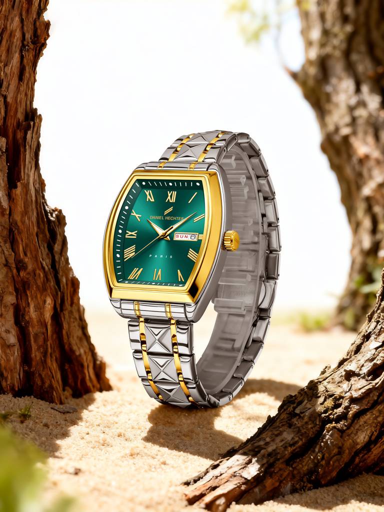 Daniel Hechter Duroc Collection Luxury Watch For Men With Roman Indices, Day-Date Display And Two-Tone Studded St : DHM1025-33