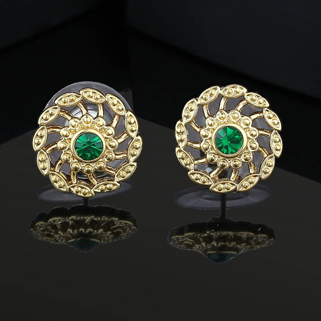 Estele Gold Plated Green Chakra Stud Earrings For Women : 575709ER