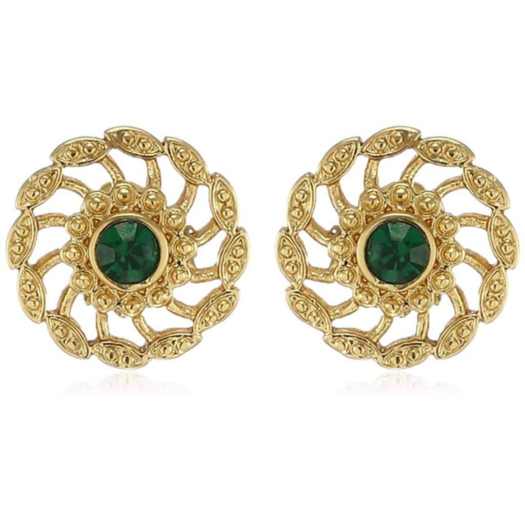 Estele Gold Plated Green Chakra Stud Earrings For Women : 575709ER