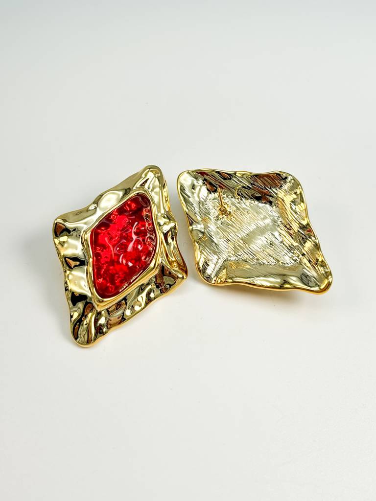 Vintage Charm Red And Gold Star Earrings : E0030