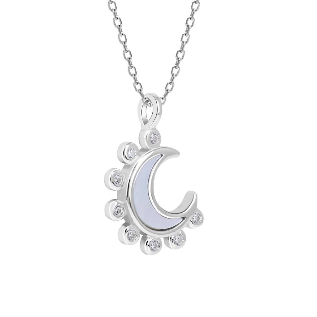 Spike Half Moon Necklace In Silver Color : AMNC149