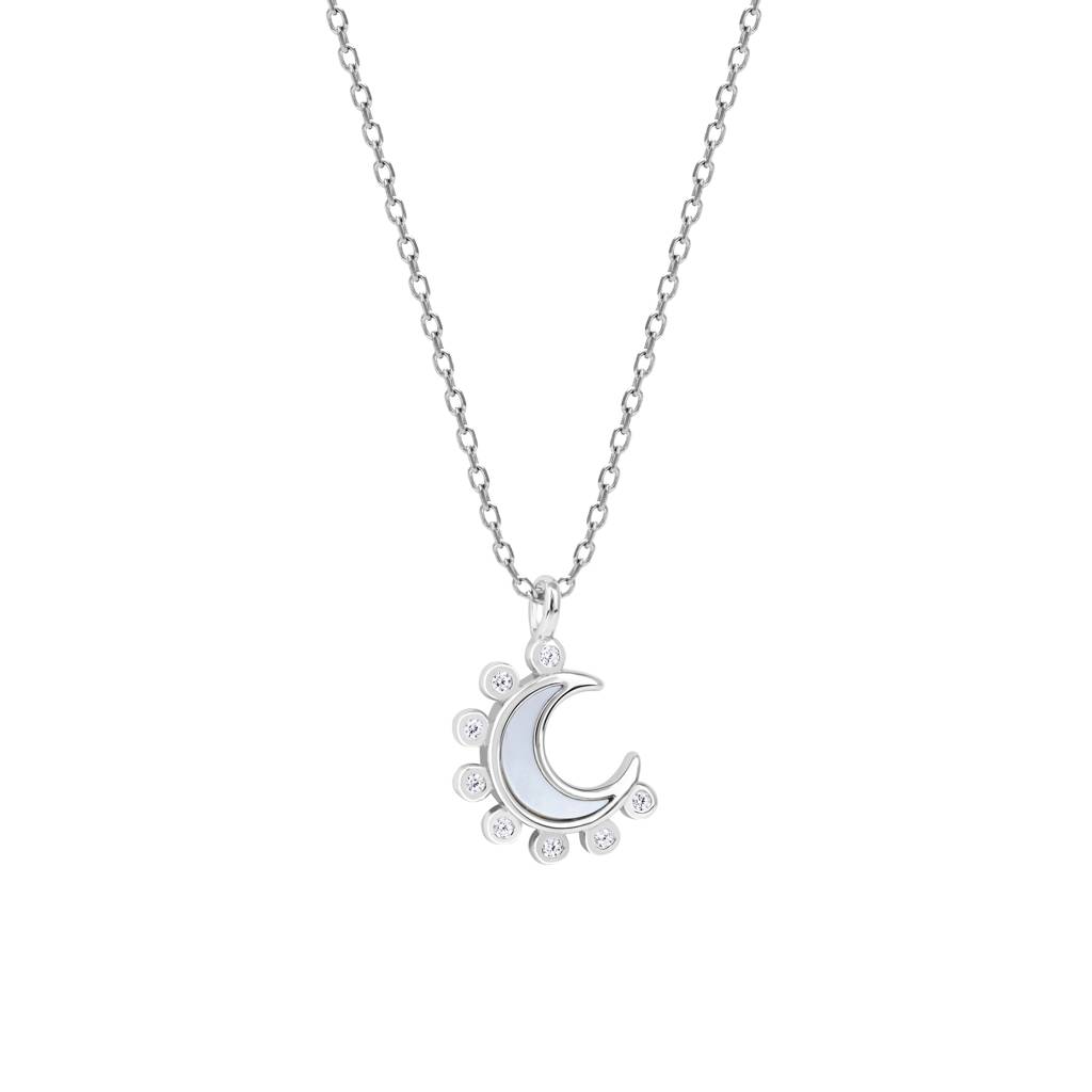 Spike Half Moon Necklace In Silver Color : AMNC149