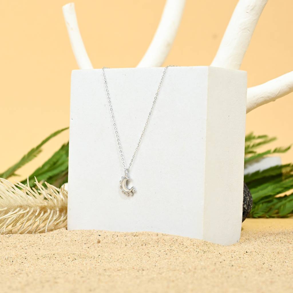 Spike Half Moon Necklace In Silver Color : AMNC149