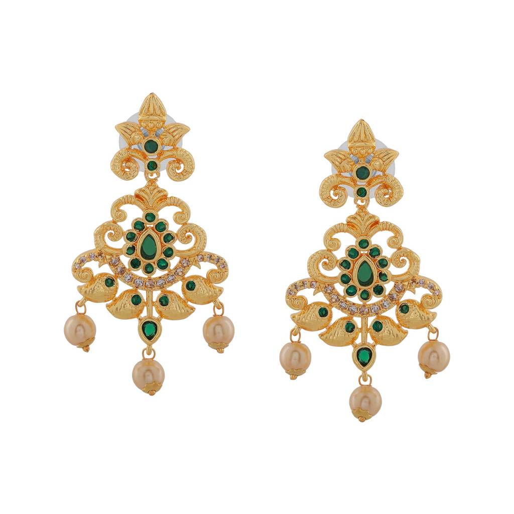 Estele Gold Plated Cz Magnificent Bridal Choker Necklace Set With Green Stones & Pearls For Women : AD-549C-IGNKER