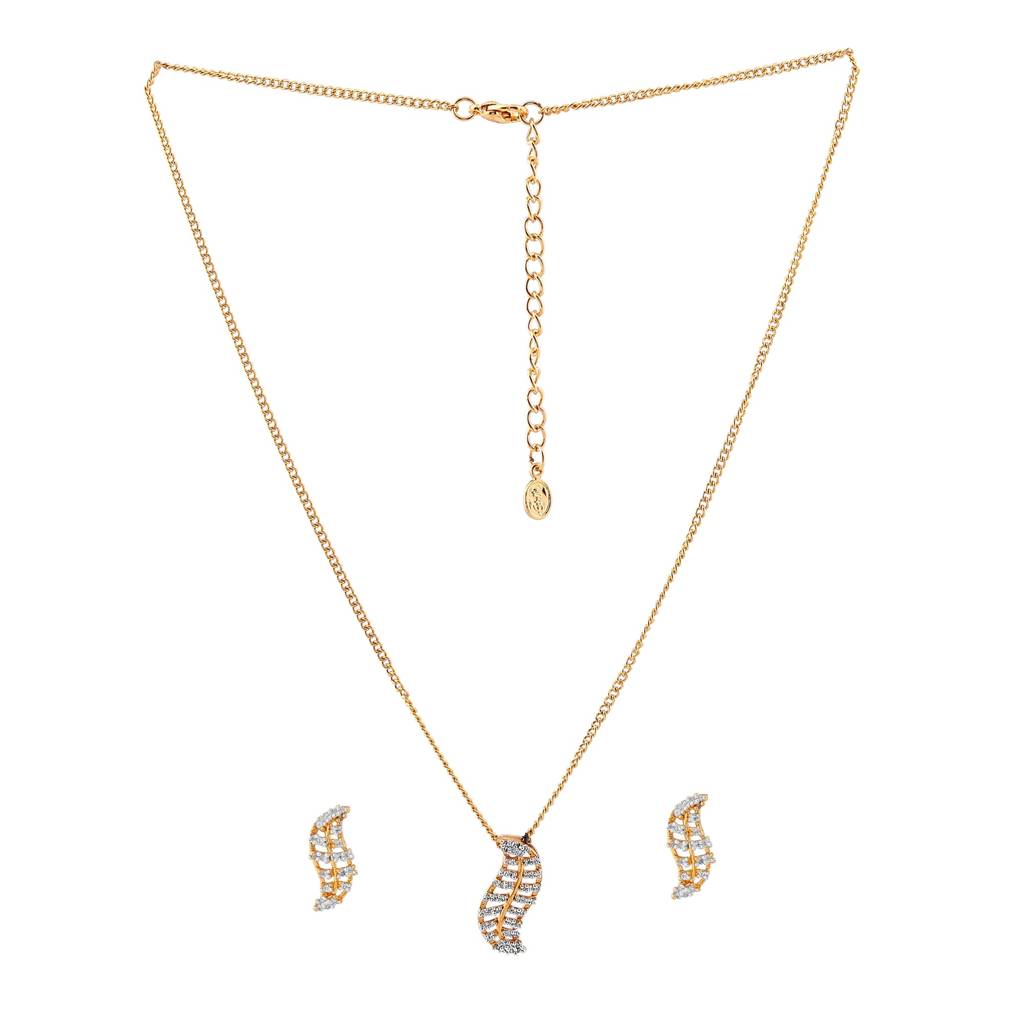 Estele Gold Plated Leaf Shaped Pendant Necklace Set With White American Diamonds For Girls & Women : AD-071NKER
