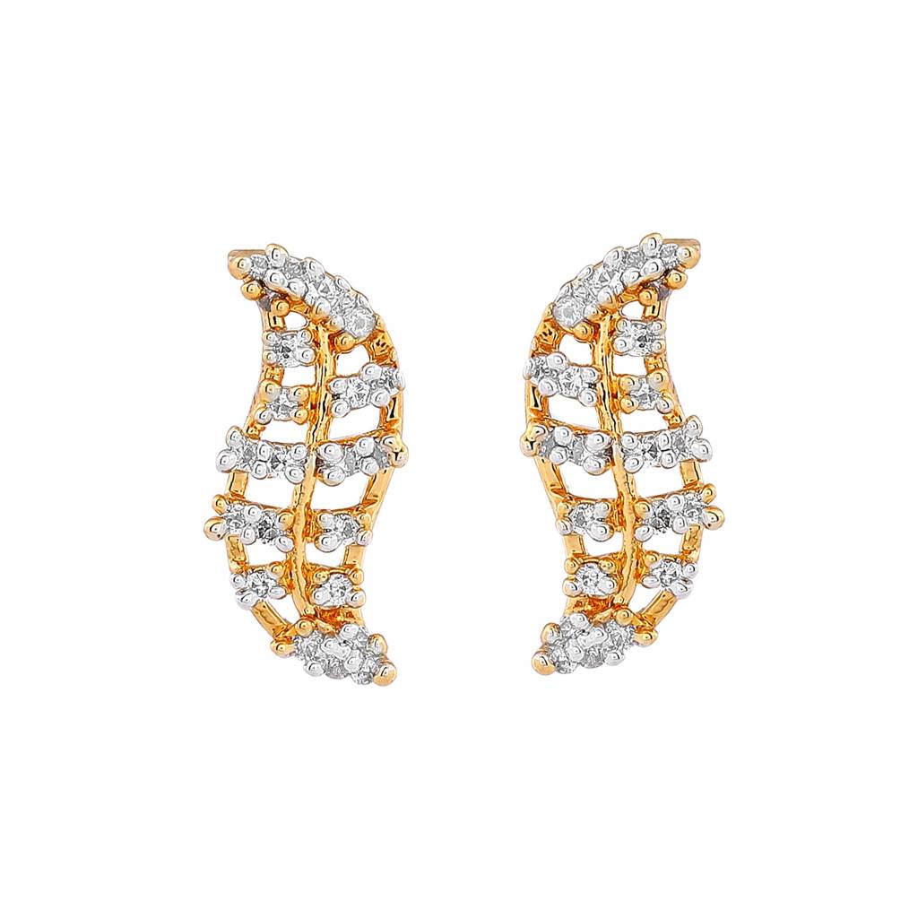 Estele Gold Plated Leaf Shaped Pendant Necklace Set With White American Diamonds For Girls & Women : AD-071NKER
