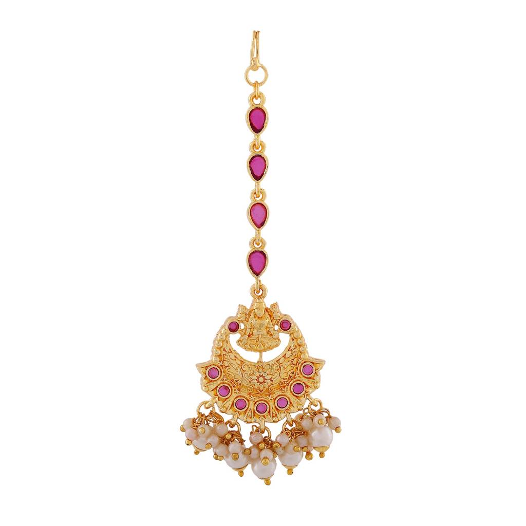 Estele Gold Plated Divine Laxmi Ji Designer Maang Tikka With Pearl For Women : AD-MT-001-IGTIKAA