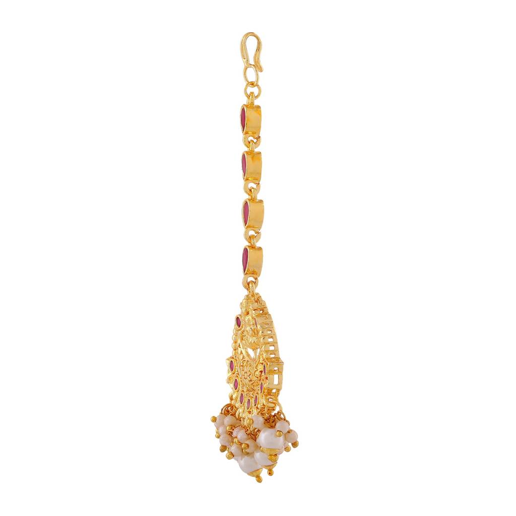 Estele Gold Plated Divine Laxmi Ji Designer Maang Tikka With Pearl For Women : AD-MT-001-IGTIKAA