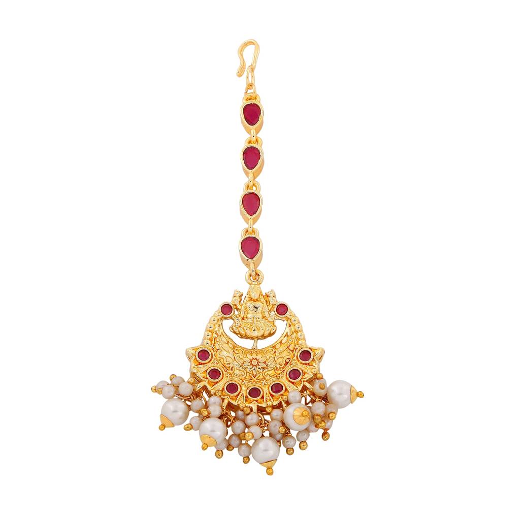 Estele Gold Plated Divine Laxmi Ji Designer Maang Tikka With Pearl For Women : AD-MT-001-IGTIKAA