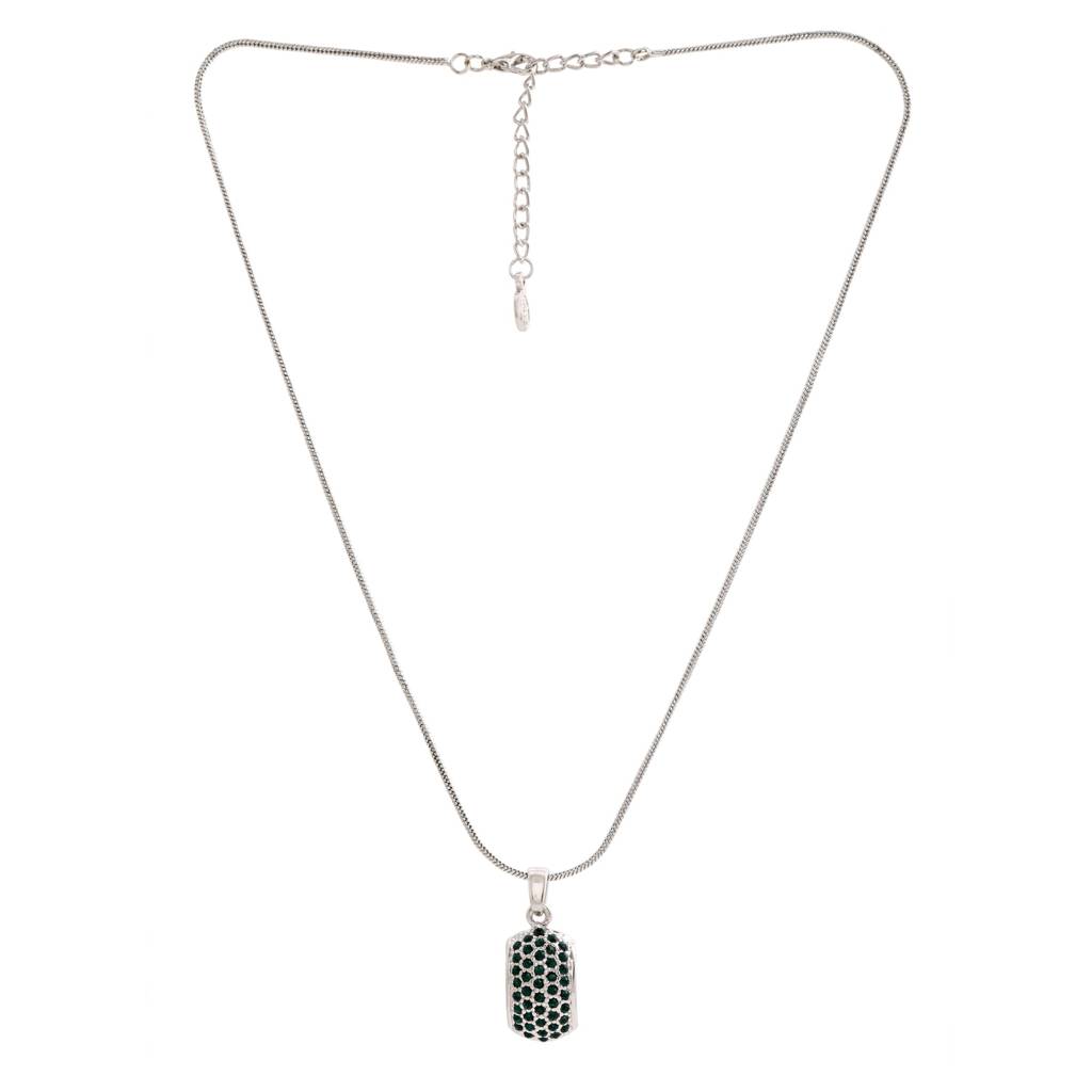 Estele Rhodium Plated Trendy Pendant With Green Crystals For Women : 980GNPENDANT