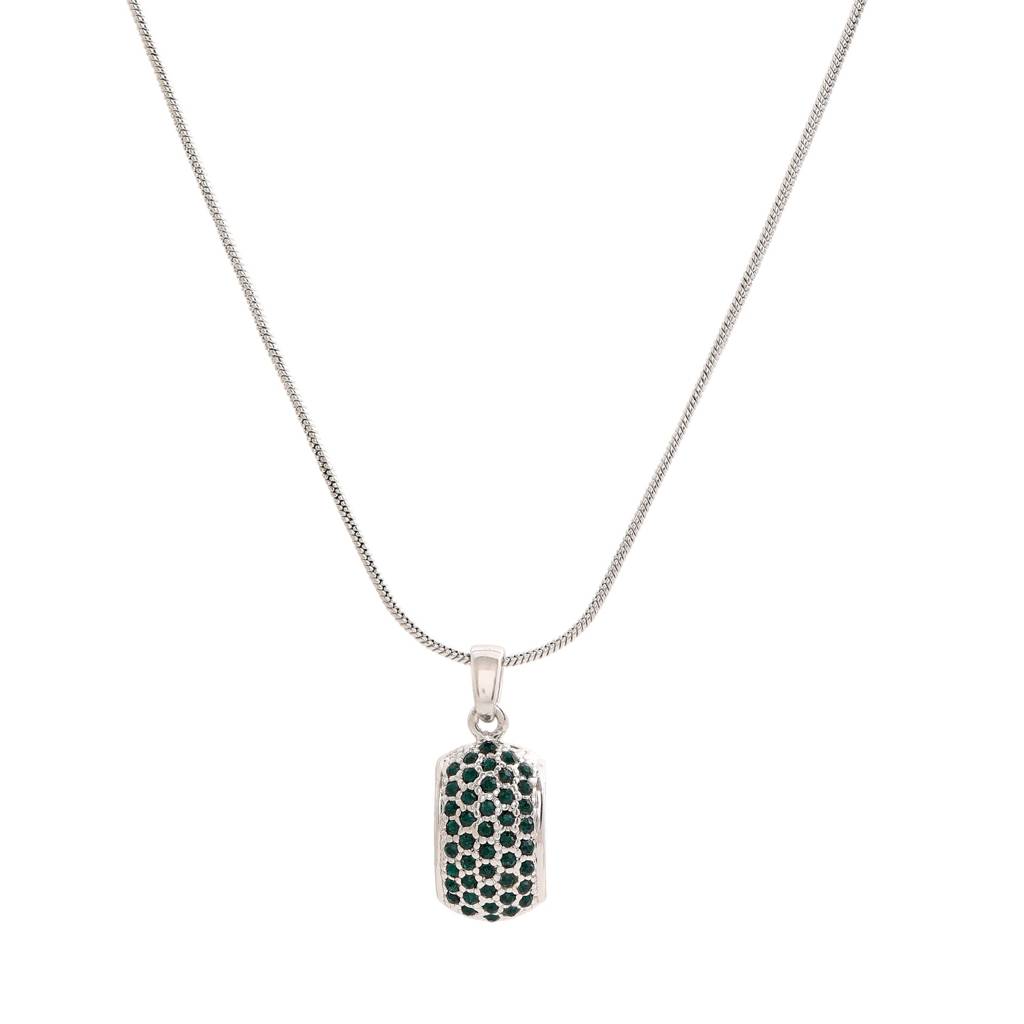 Estele Rhodium Plated Trendy Pendant With Green Crystals For Women : 980GNPENDANT