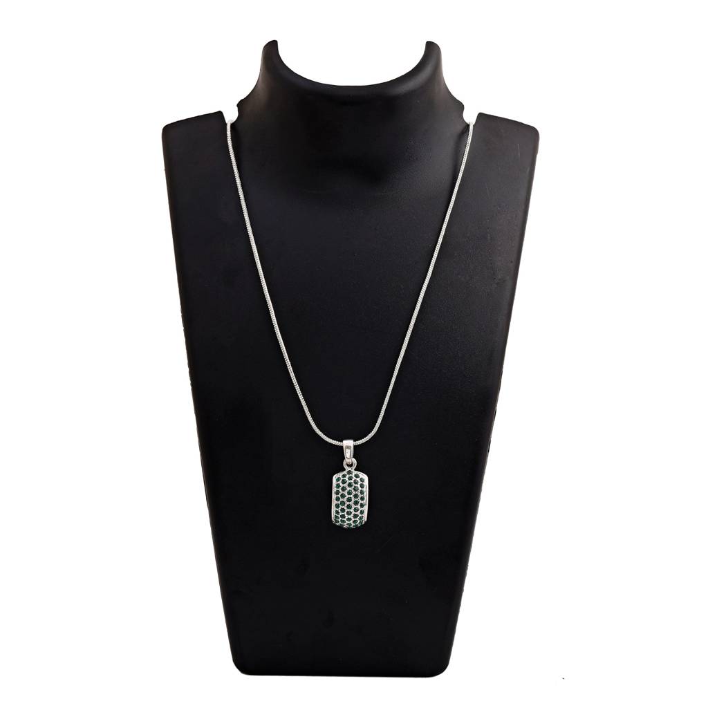 Estele Rhodium Plated Trendy Pendant With Green Crystals For Women : 980GNPENDANT