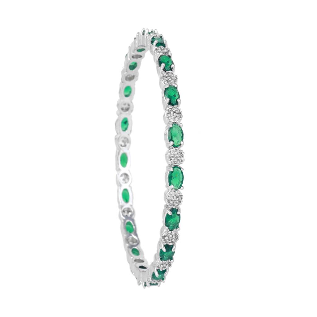 Estele Rhodium Plated Glamorous Green American Diamond Bangles |Available In 2:4, 2:6, & 2:8 Sizes|A  : AD-030-IRGN24BANGLE-24