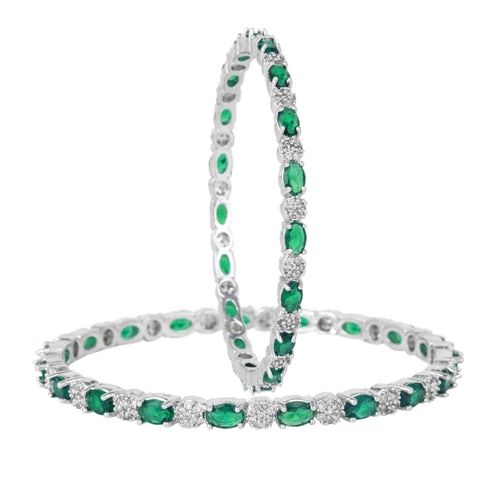 Estele Rhodium Plated Glamorous Green American Diamond Bangles |Available In 2:4, 2:6, & 2:8 Sizes|A  : AD-030-IRGN24BANGLE-24