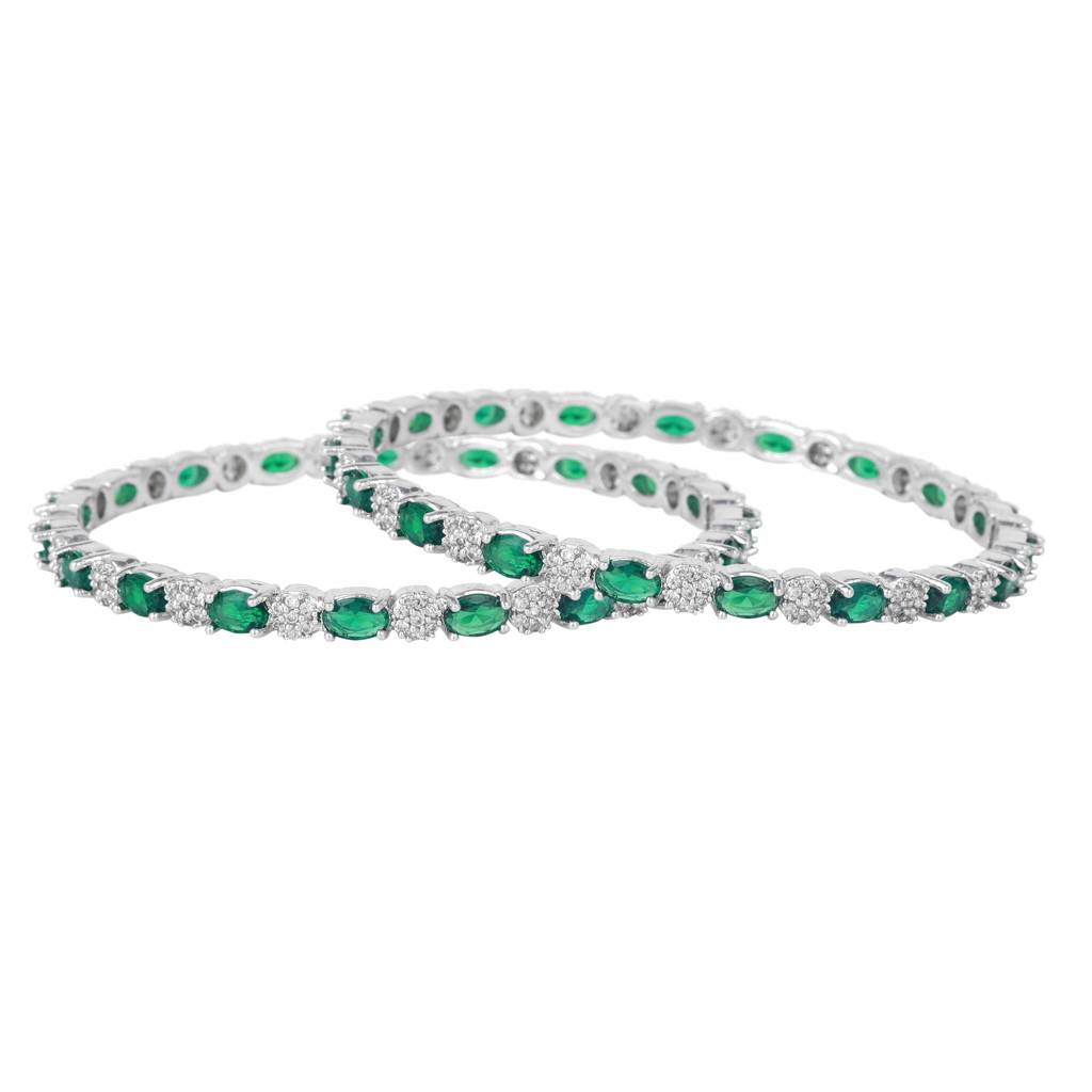 Estele Rhodium Plated Glamorous Green American Diamond Bangles |Available In 2:4, 2:6, & 2:8 Sizes|A  : AD-030-IRGN24BANGLE-24