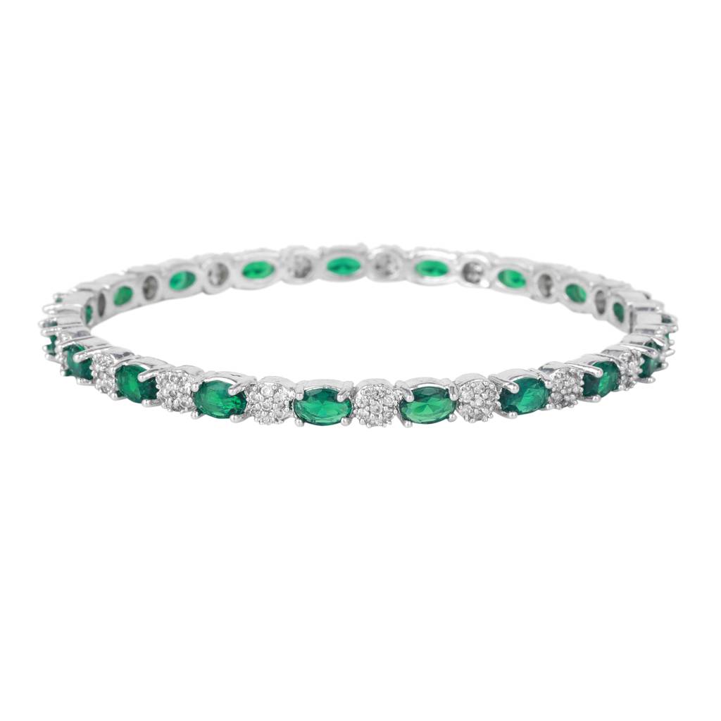 Estele Rhodium Plated Glamorous Green American Diamond Bangles |Available In 2:4, 2:6, & 2:8 Sizes|A  : AD-030-IRGN24BANGLE-24