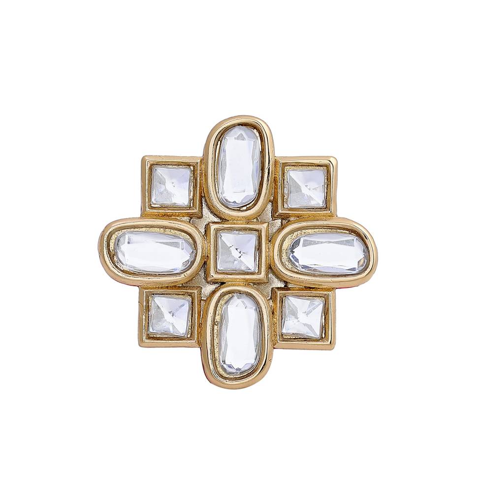 Estele Gold Plated Traditional Polki Kundan Ring For Women. : 540-IGRING