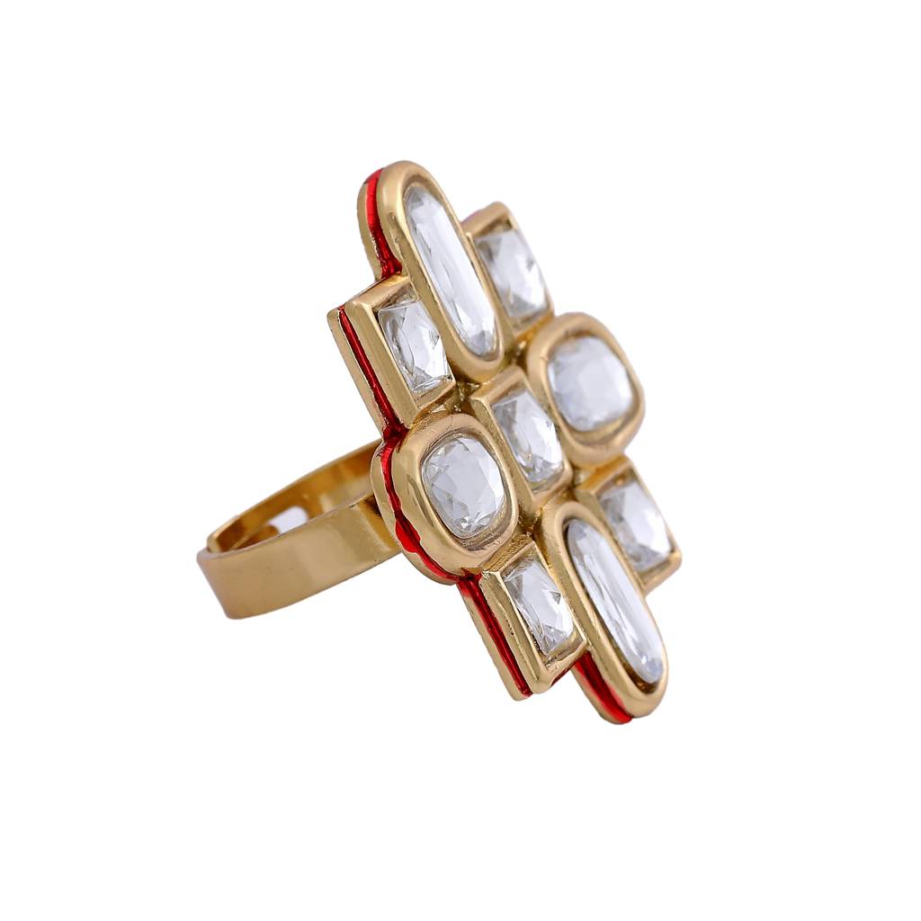 Estele Gold Plated Traditional Polki Kundan Ring For Women. : 540-IGRING