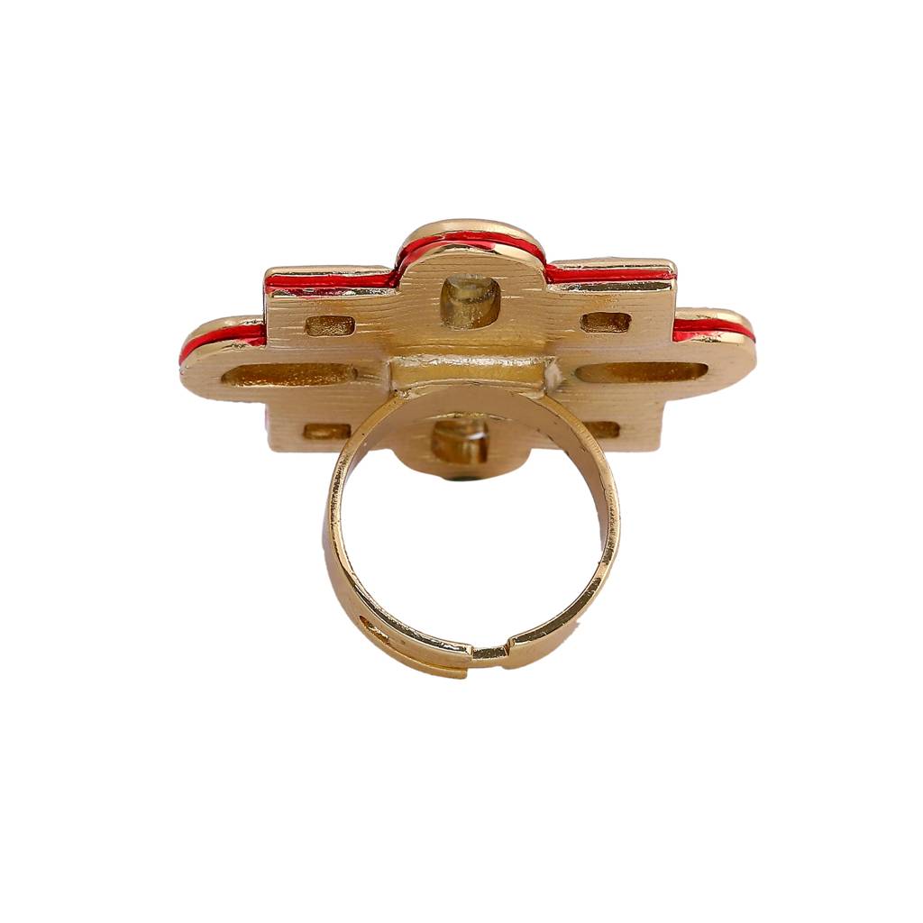 Estele Gold Plated Traditional Polki Kundan Ring For Women. : 540-IGRING