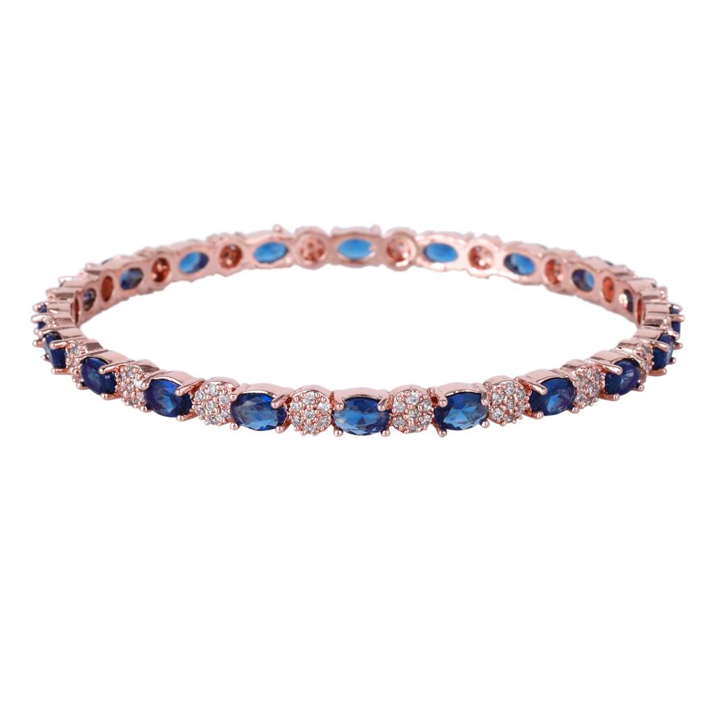 Estele Rosegold Plated Glistening Blue American Diamond Bangles |Available In 2:4, 2:6, & 2:8 Sizes|A : AD-030-RGBL24BANGLE-24