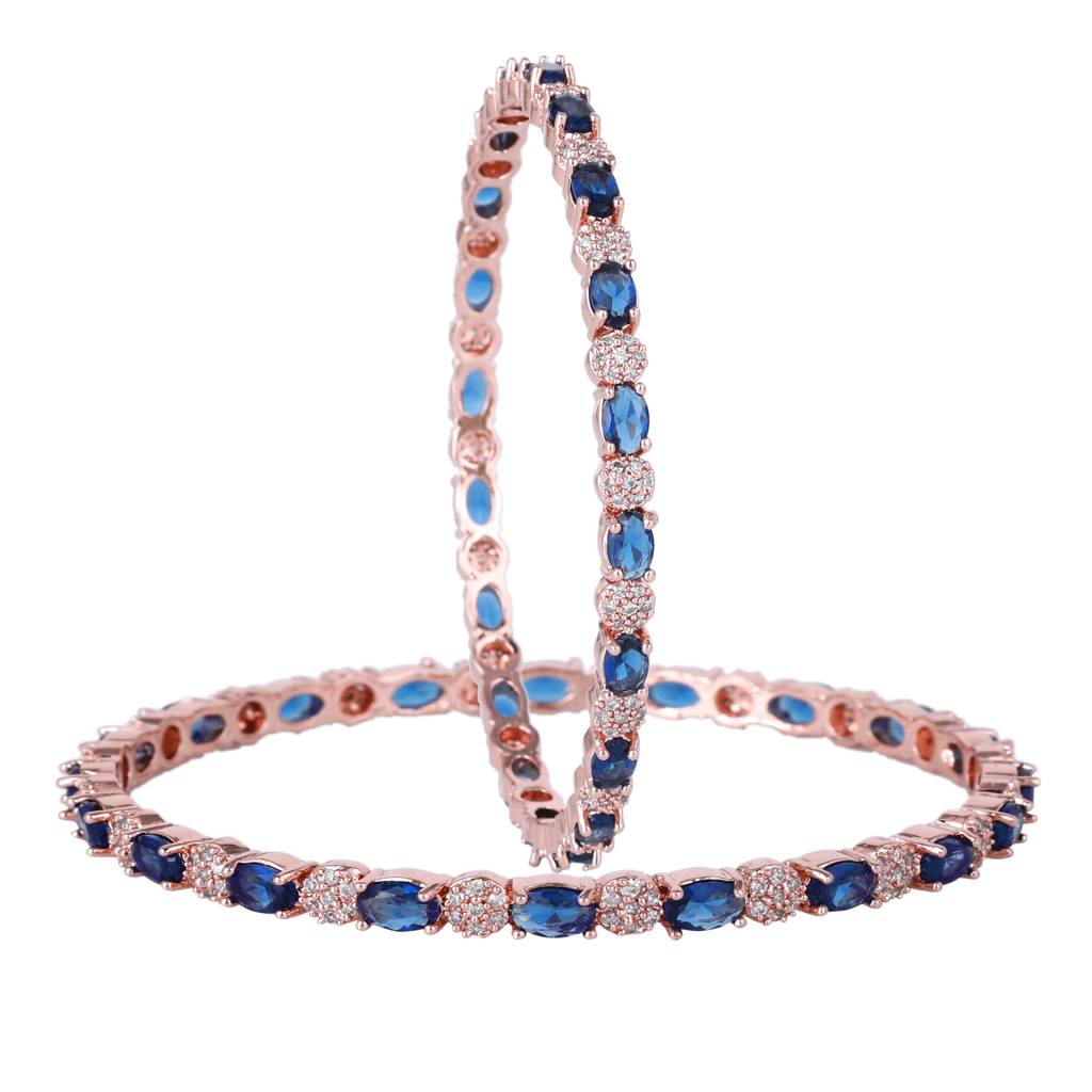 Estele Rosegold Plated Glistening Blue American Diamond Bangles |Available In 2:4, 2:6, & 2:8 Sizes|A : AD-030-RGBL24BANGLE-24