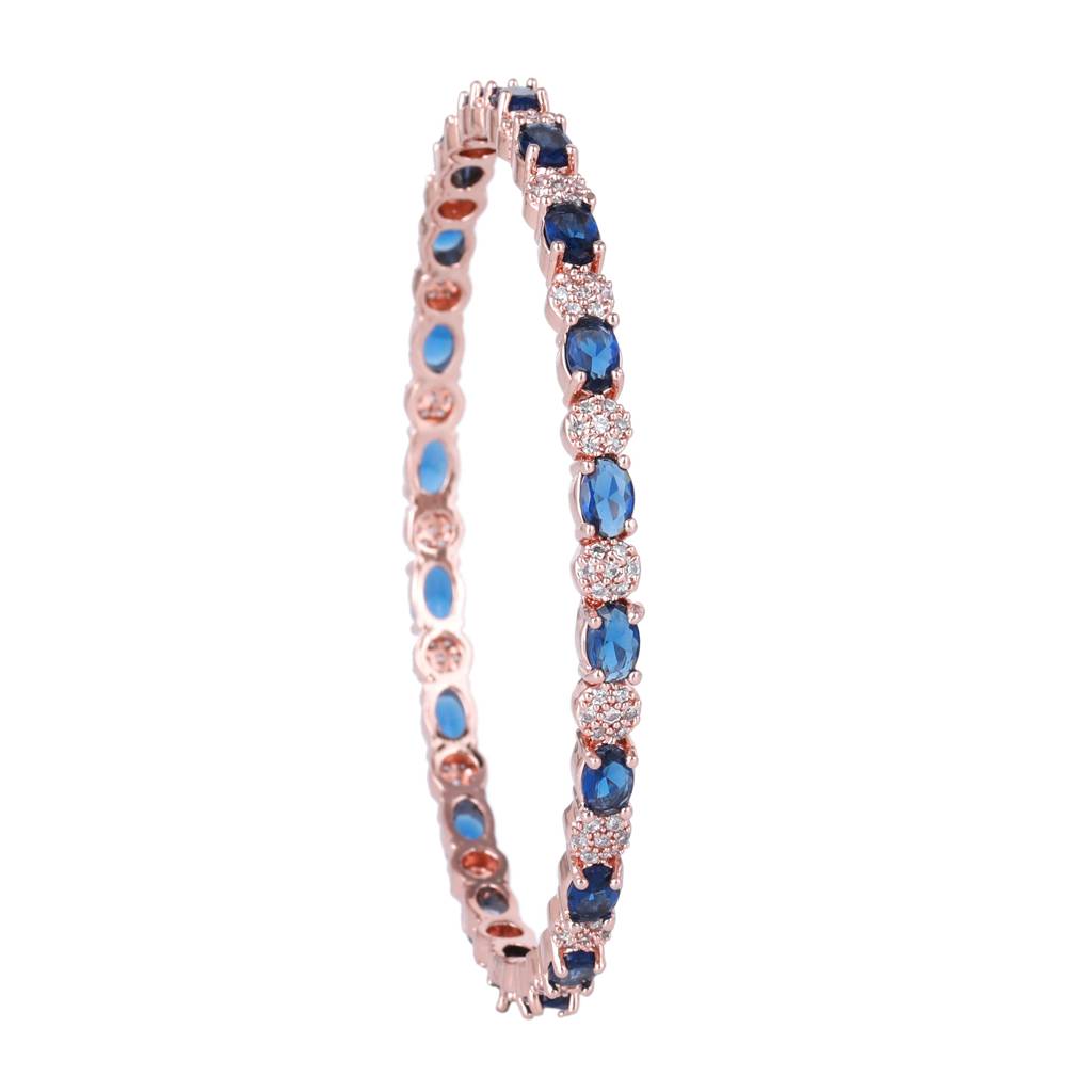 Estele Rosegold Plated Glistening Blue American Diamond Bangles |Available In 2:4, 2:6, & 2:8 Sizes|A : AD-030-RGBL24BANGLE-24