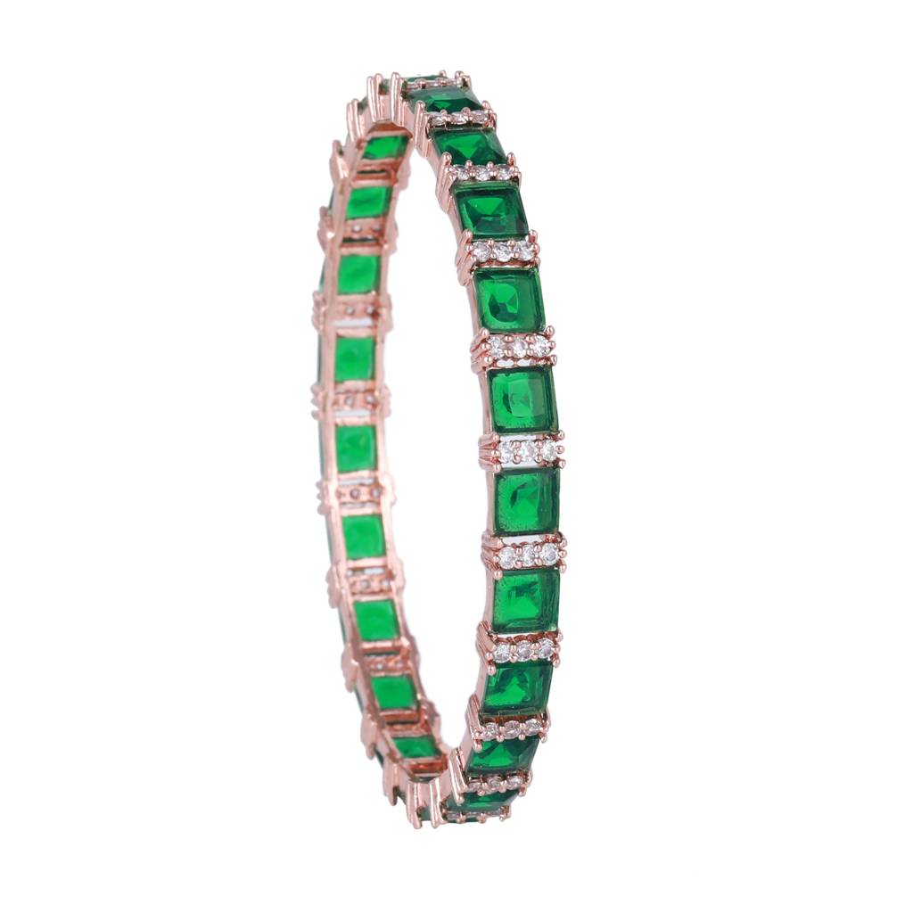 Estele Rosegold Plated Exquisite Square Pattern Green American Diamond Bangles | Sizes 2:4, 2:6 & 2:8 : AD-037-RGGN28BANGLE-24