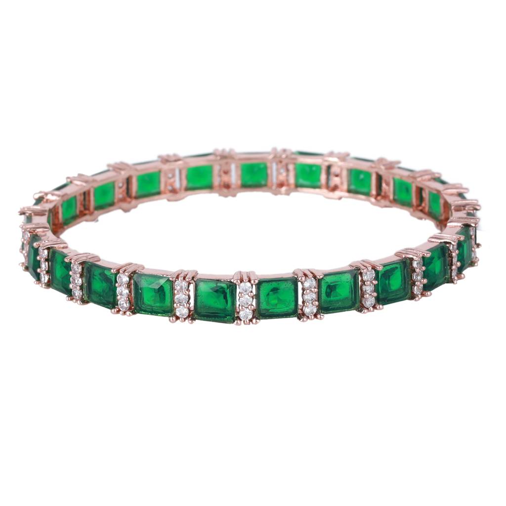 Estele Rosegold Plated Exquisite Square Pattern Green American Diamond Bangles | Sizes 2:4, 2:6 & 2:8 : AD-037-RGGN28BANGLE-24