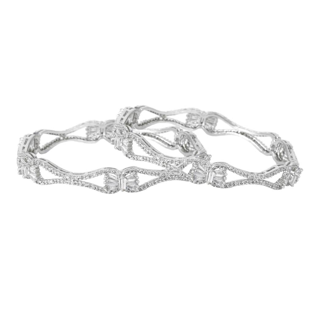 Estele Rhodium Plated Glittering White American Diamond Bangles| Available Sizes In 2:6 & 2:8|Exclusi : AD-020-IRWE26BANGLE-26