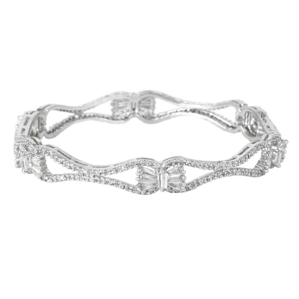 Estele Rhodium Plated Glittering White American Diamond Bangles| Available Sizes In 2:6 & 2:8|Exclusi : AD-020-IRWE26BANGLE-26