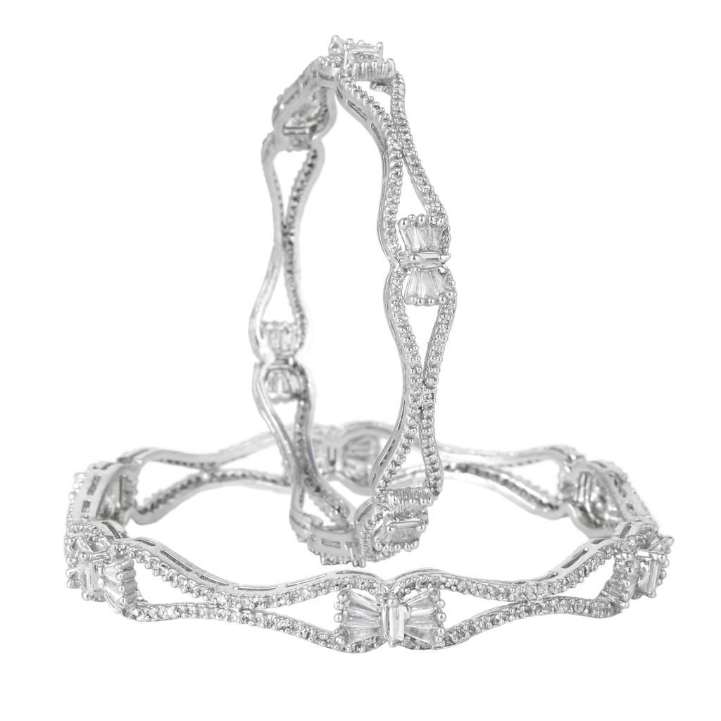 Estele Rhodium Plated Glittering White American Diamond Bangles| Available Sizes In 2:6 & 2:8|Exclusi : AD-020-IRWE26BANGLE-26