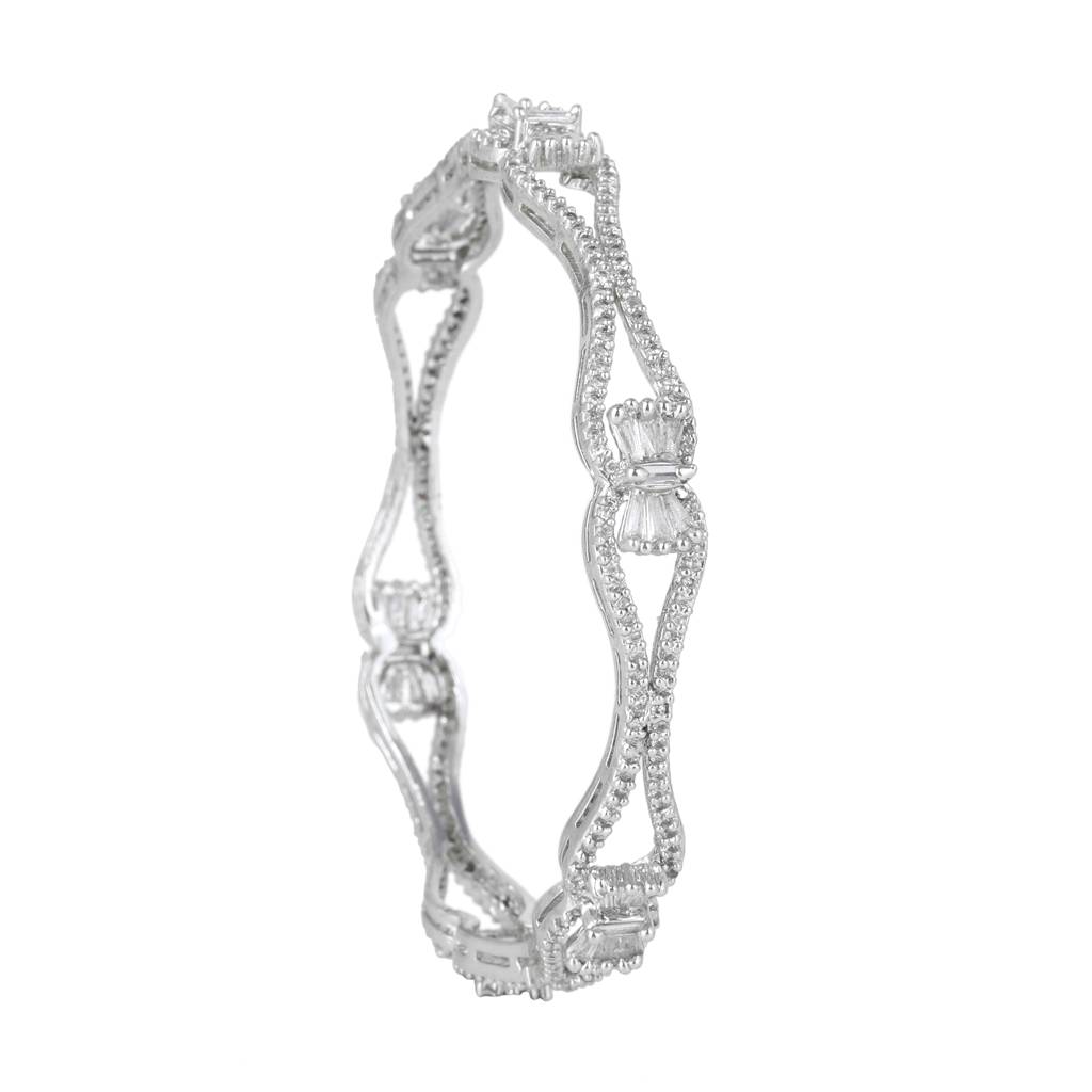 Estele Rhodium Plated Glittering White American Diamond Bangles| Available Sizes In 2:6 & 2:8|Exclusi : AD-020-IRWE26BANGLE-26