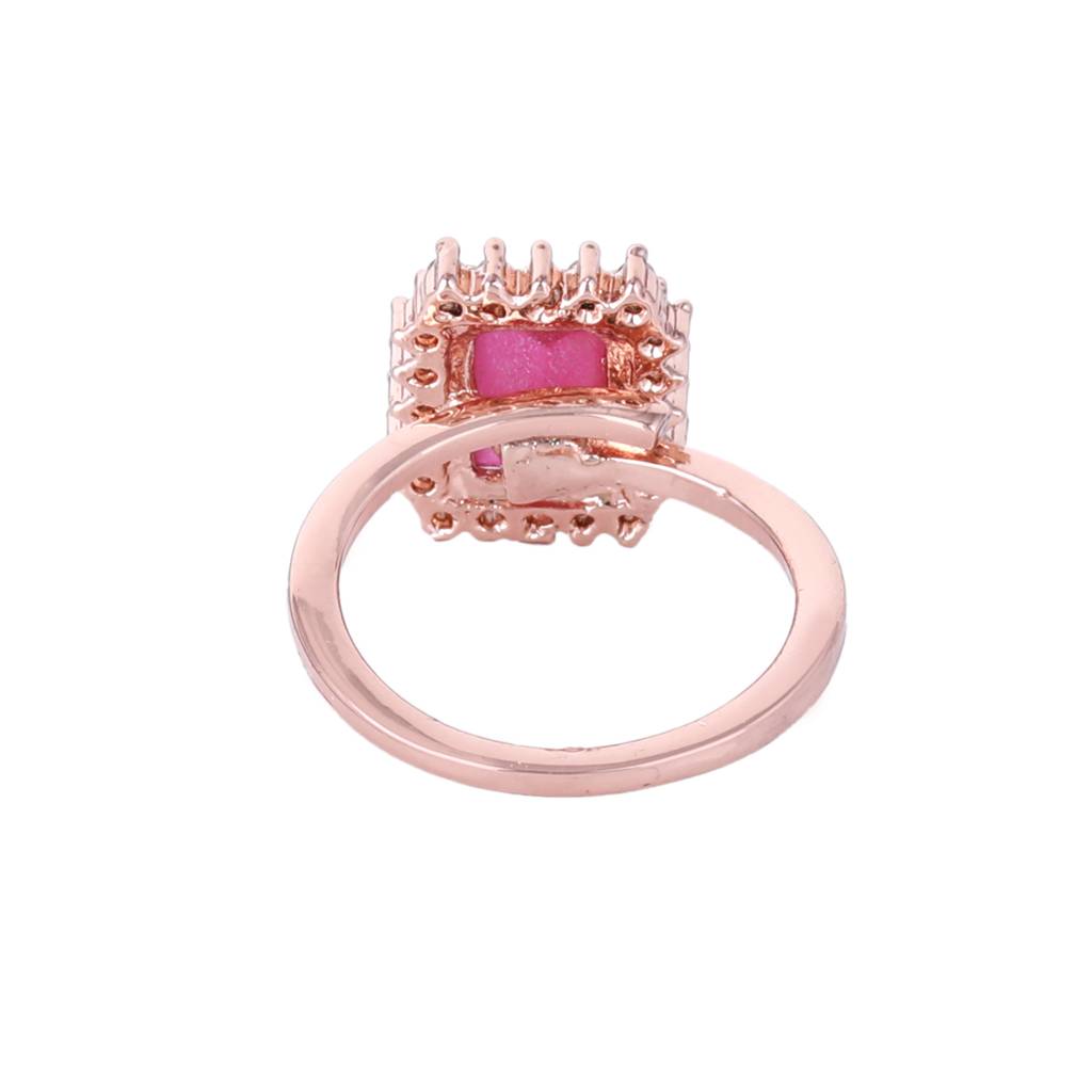 Estele Rosegold Plated Cz Square Designer Finger Ring With Ruby Stones For Women(Adjustable) : AD-125-RG-RBRING