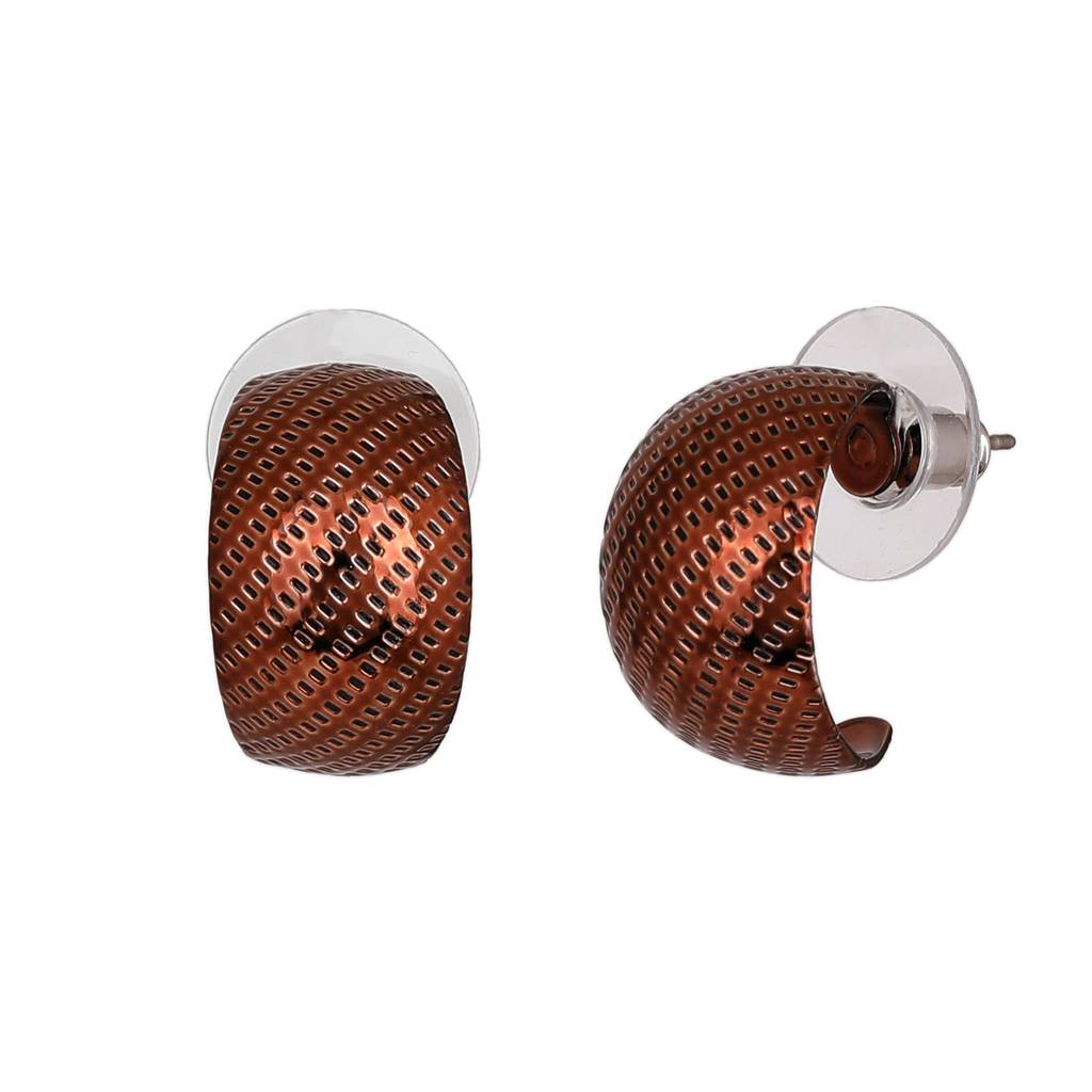 Estele Fashion Earrings For Women And Girls Latest Stylish Medium Metallic Half Hoop Earrings Party/Office Wear : 800702-BRNER