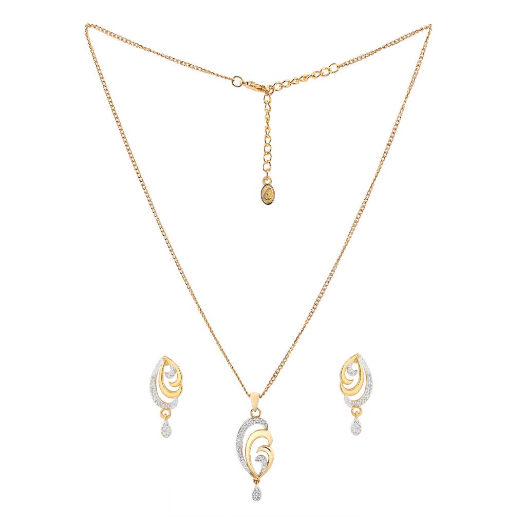 Estele Gold & Rhodium Plated Trendy Pendant Necklace Set With White Stones For Women : AD-002NKER