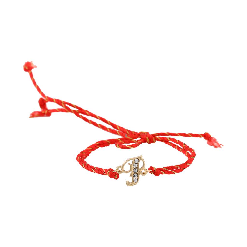 Estele Gold Plated Artistic 'P' Initial Rakhi With Austrian Crystals And Divine Red Silk Thread : 202-IGRAKHI