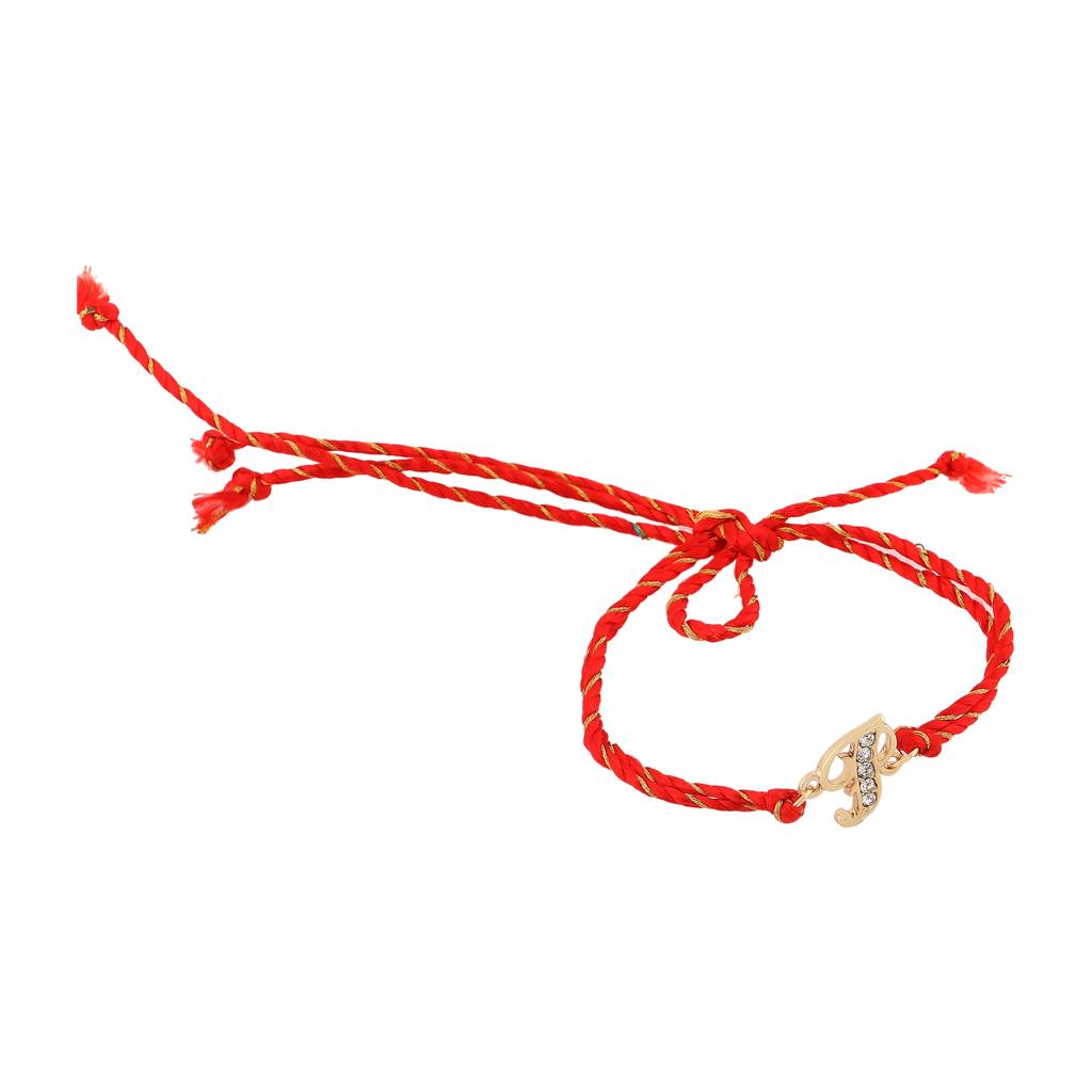 Estele Gold Plated Artistic 'P' Initial Rakhi With Austrian Crystals And Divine Red Silk Thread : 202-IGRAKHI