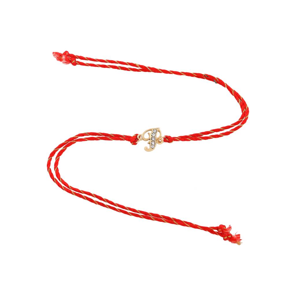 Estele Gold Plated Artistic 'P' Initial Rakhi With Austrian Crystals And Divine Red Silk Thread : 202-IGRAKHI