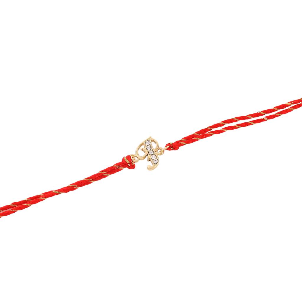 Estele Gold Plated Artistic 'P' Initial Rakhi With Austrian Crystals And Divine Red Silk Thread : 202-IGRAKHI