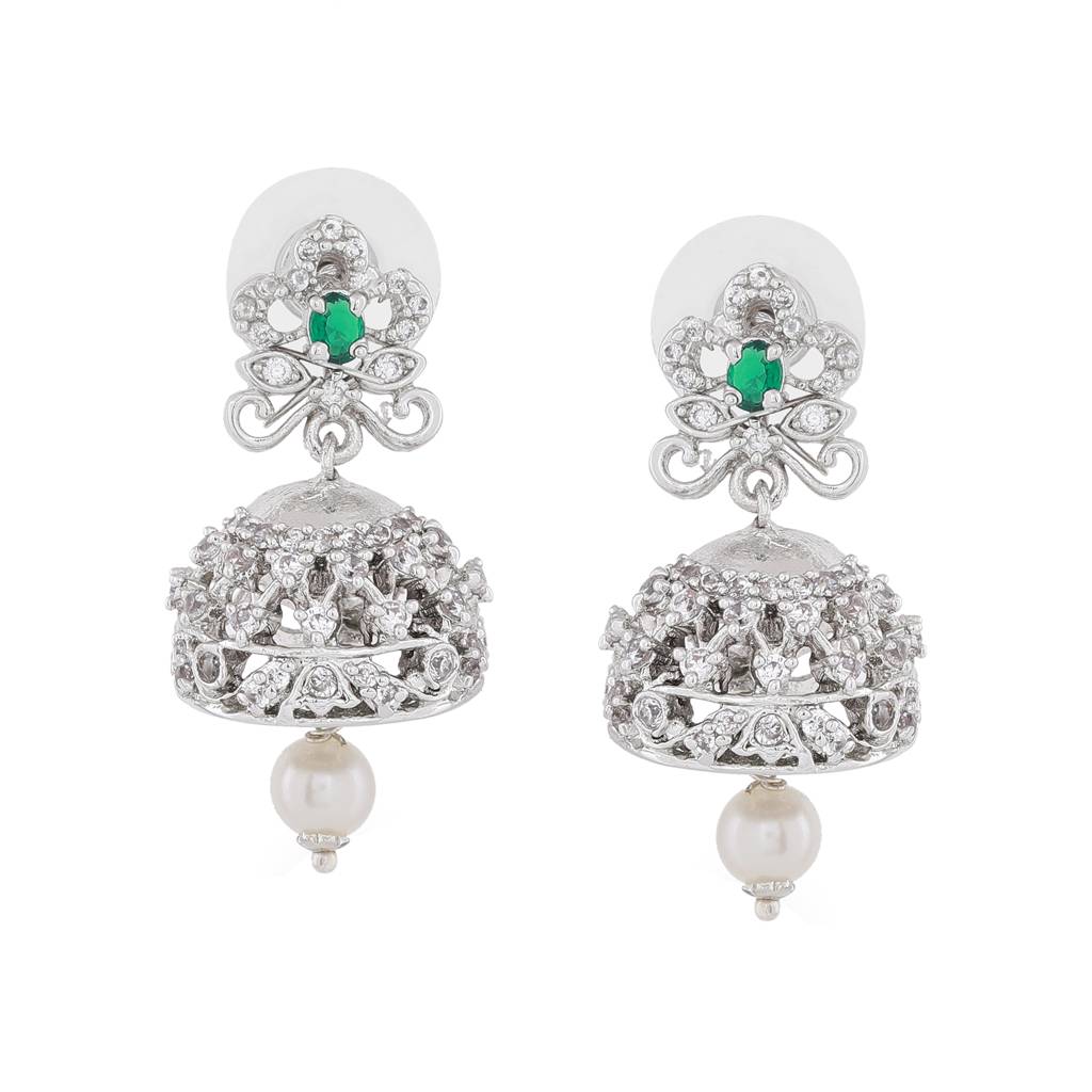 Estele Rhodium Plated Cz Sparkling Necklace Set With Pearls For Women : AD-627-IRNKER