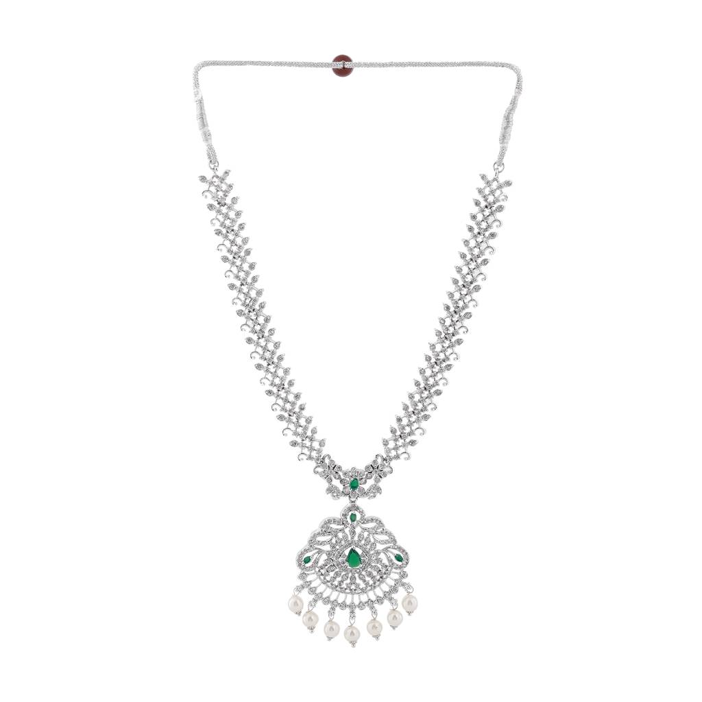 Estele Rhodium Plated Cz Sparkling Necklace Set With Pearls For Women : AD-627-IRNKER