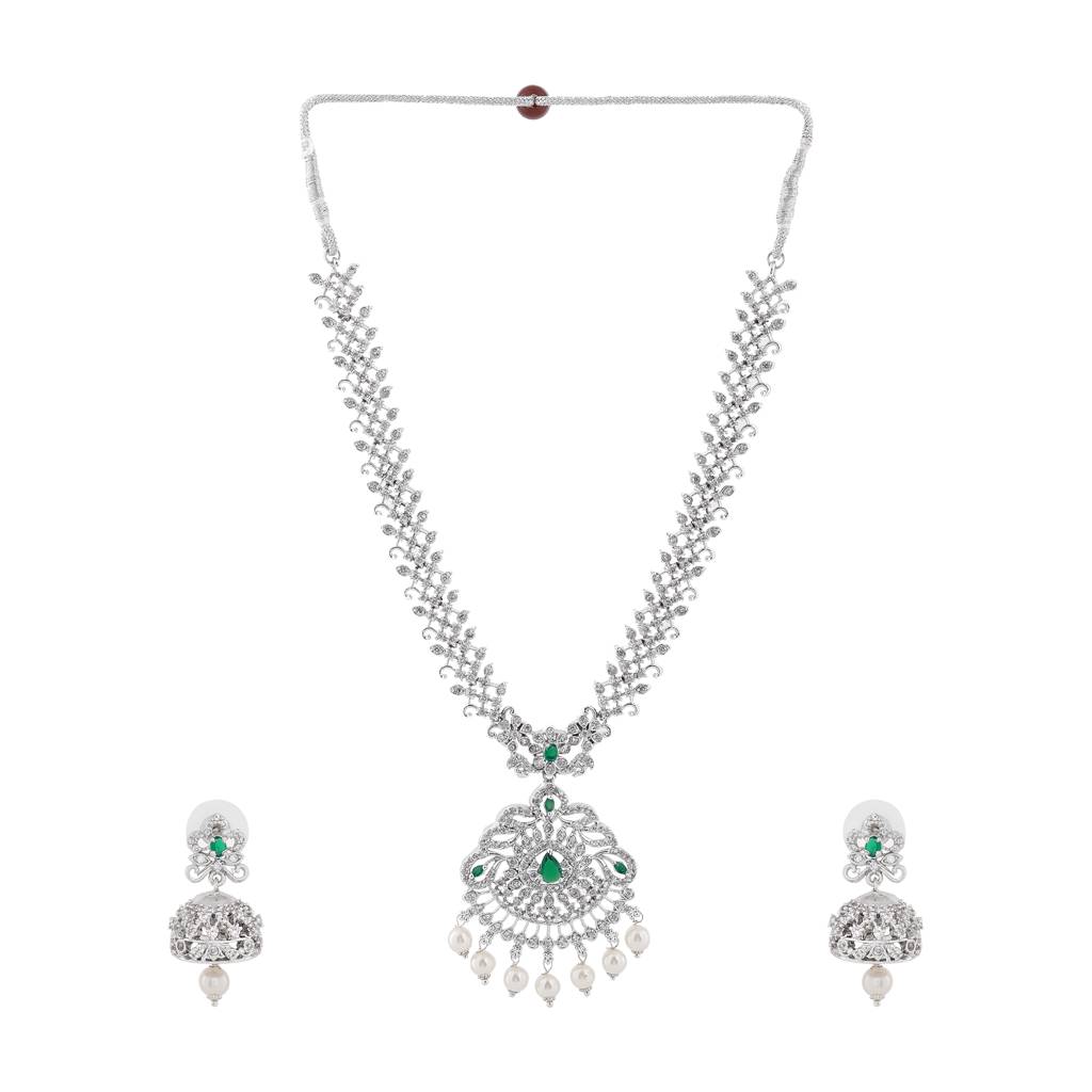 Estele Rhodium Plated Cz Fascinating Designer Bridal Necklace Set Combo For Women : AD-625-IRNKER