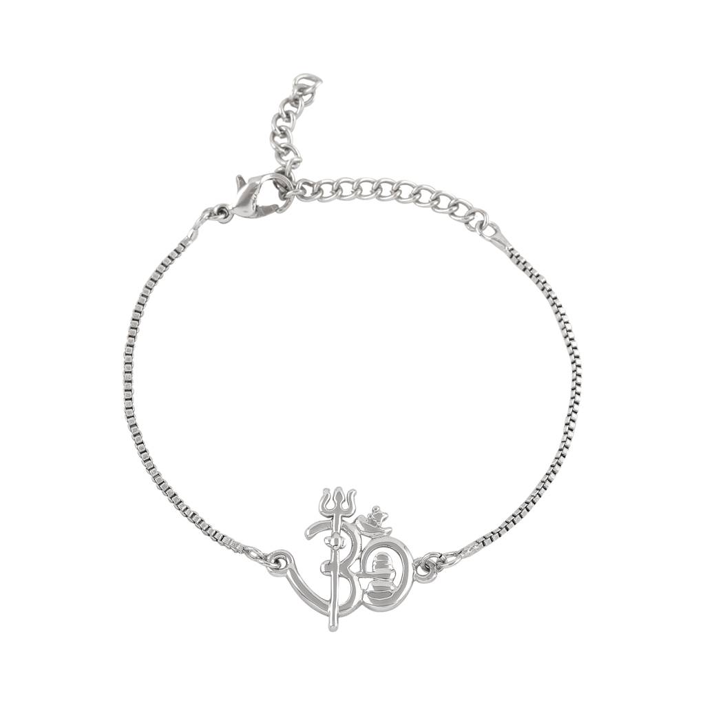 Estele Rhodium Plated Shivay Om Bracelet For Men And Women : 102151-IRBR