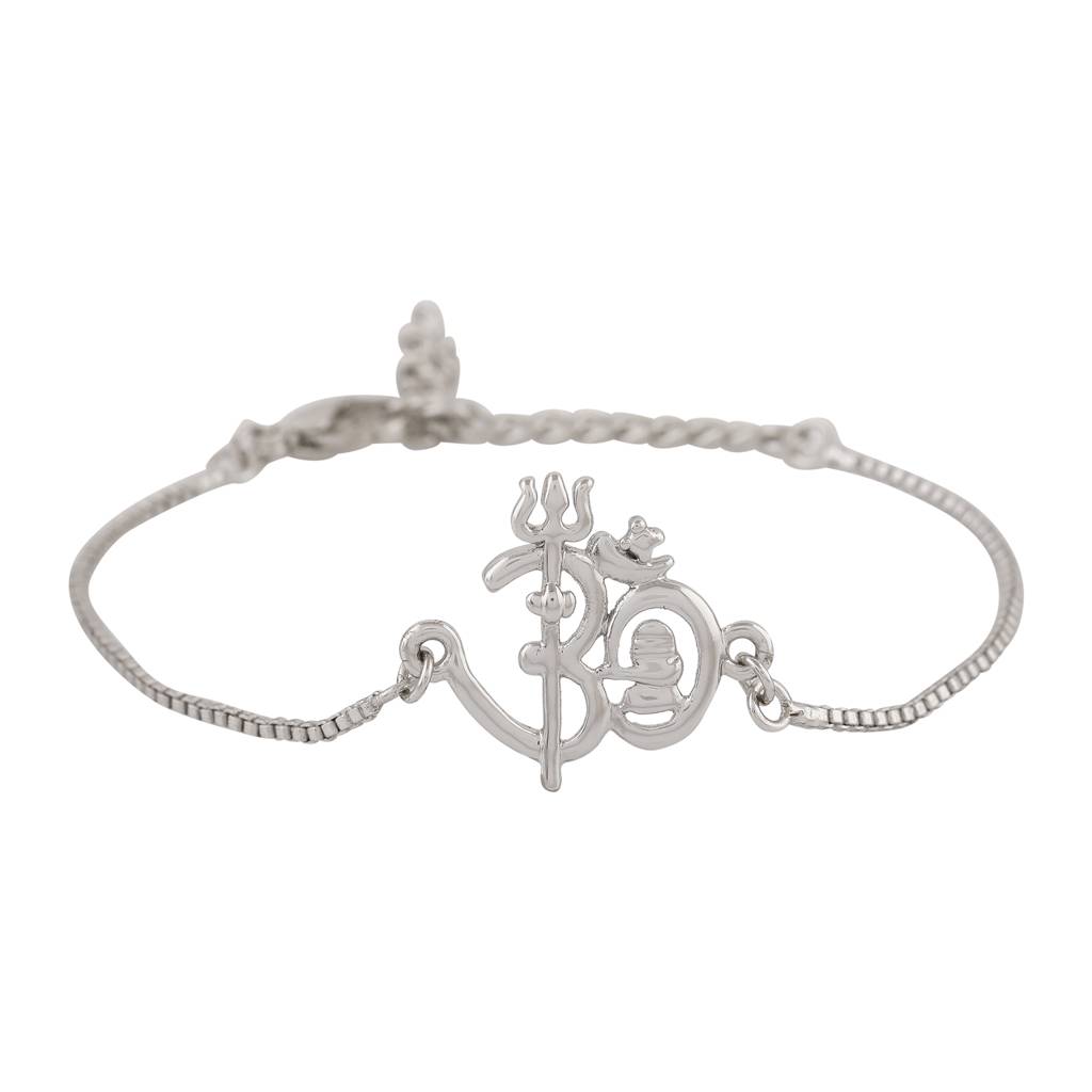 Estele Rhodium Plated Shivay Om Bracelet For Men And Women : 102151-IRBR