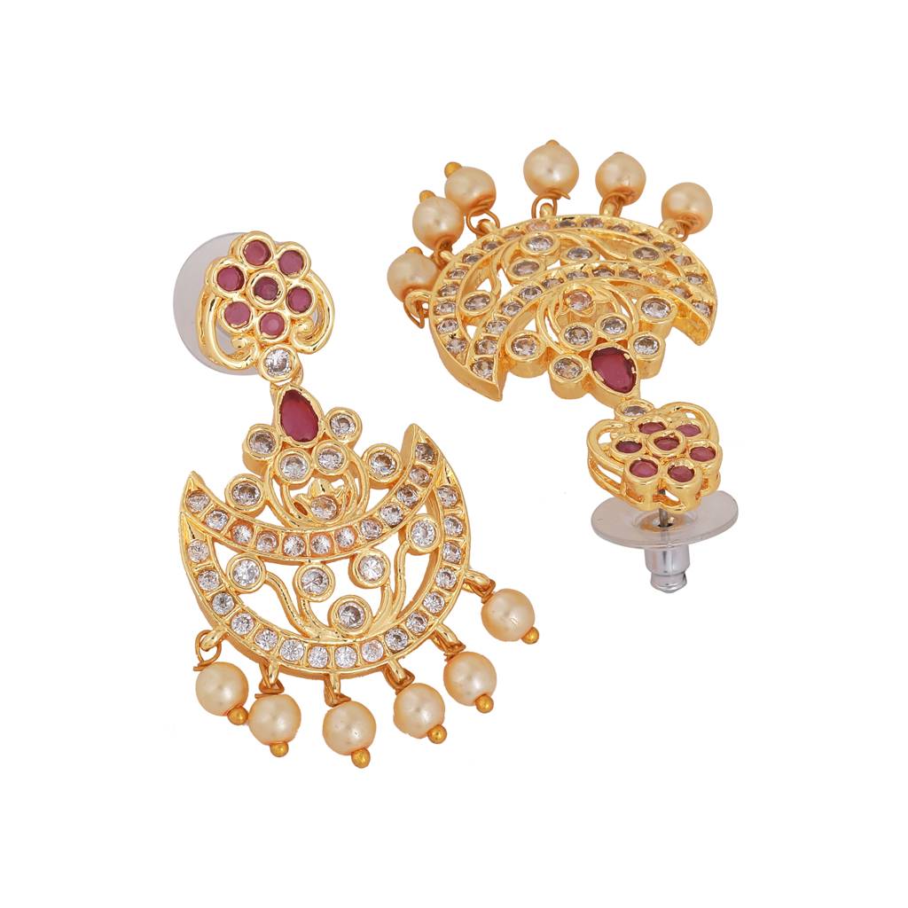 Estele Gold Plated Cz Splendid Flower Designer Necklace Set With Pearls For Women : AD-643-IGNKER