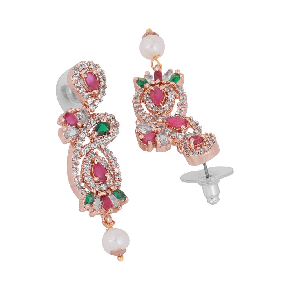 Estele Rose Gold Plated Cz Dazzling Designer Necklace Set With Pearls For Women : AD-654-RG-MCNKER
