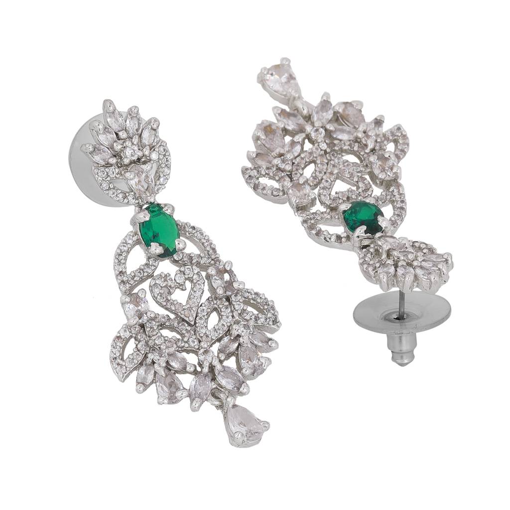 Estele Rhodium Plated Cz Green Glory Designer Necklace Set For Women : AD-640-IR-GNNKER