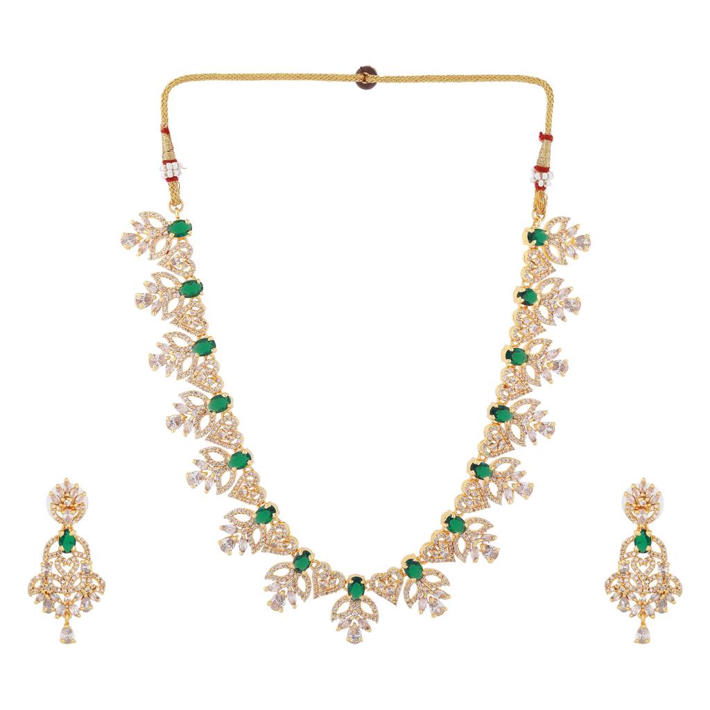 Estele Gold Plated Cz Dazzling Designer Necklace Set With Colored Stones For Women : AD-641-IG-GNNKER