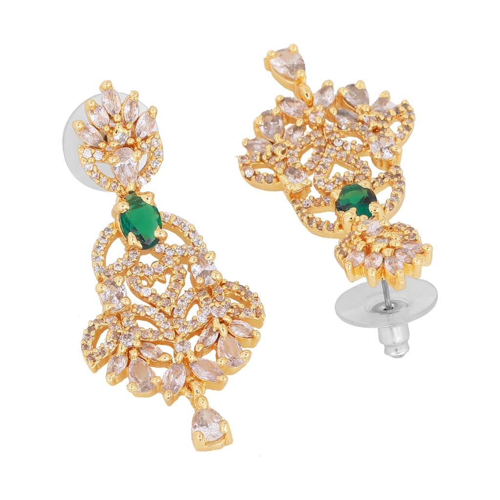 Estele Gold Plated Cz Dazzling Designer Necklace Set With Colored Stones For Women : AD-641-IG-GNNKER