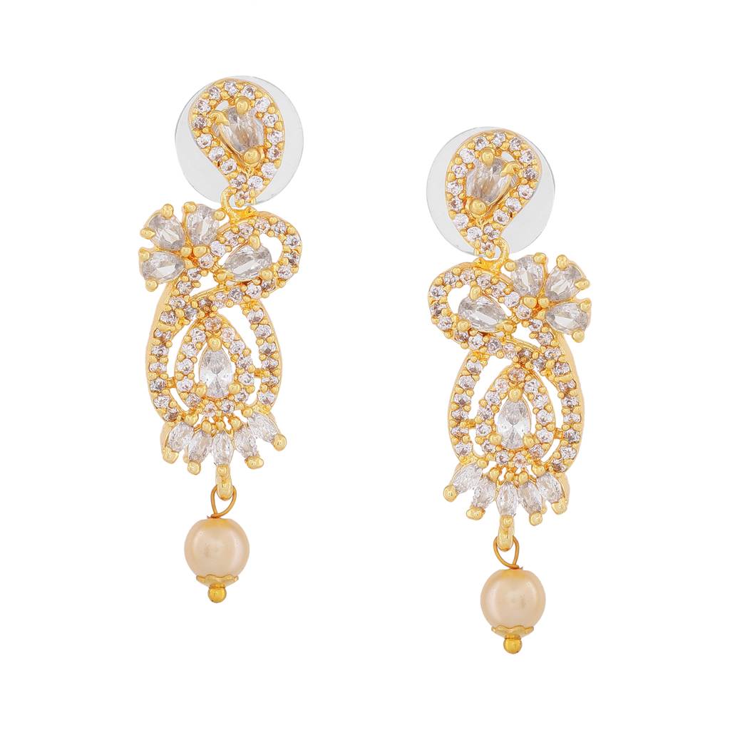 Estele Gold Plated Cz Scintillation Designer Necklace Set With Pearls For Women : AD-652-IGNKER